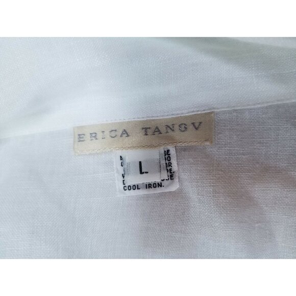 Erica Tang V Womens Large Linen Drape Open Cardigan Jacket White Lightweight - Picture 3 of 8